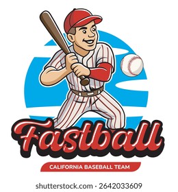 Vector Illustration of Baseball Player Carrying Baseball Bat with Detailed Retro Cartoon Available for Logo Badge