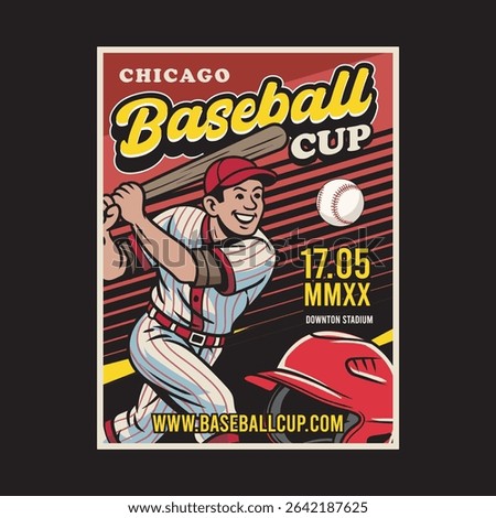 Vector Illustration of Baseball Player Carrying Baseball Bat with Detailed Retro Cartoon Available for Poster