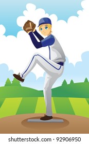 A vector illustration of a baseball player getting ready to throw a baseball