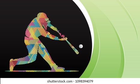 Vector illustration of a baseball player hitting the ball. Abstract background, summer sports, team game