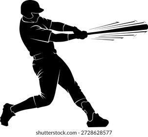 Ilustración vectorial del ícono del jugador de béisbol en silueta oscilante con casco, movimiento de murciélago y postura atlética