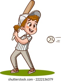 Vector Illustration of Baseball Player Kid  Hit the ball