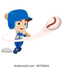 Vector Illustration of Baseball Player Kid Boy Hit the ball