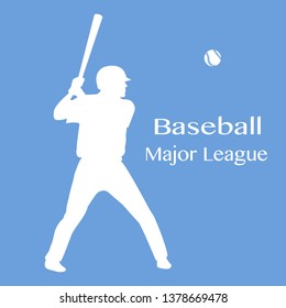Vector illustration with baseball player standing with bat in his hands and ball. Sports background. Design for banner, poster or print.