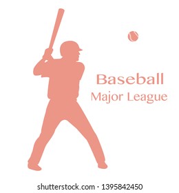 Vector illustration with baseball player standing with bat in his hands and ball. Sports background. Design for banner, poster or print.