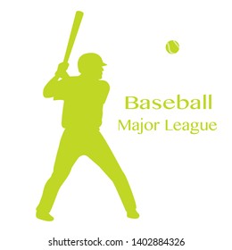 Vector illustration with baseball player standing with bat in his hands and ball. Sports background. Design for banner, poster or print.
