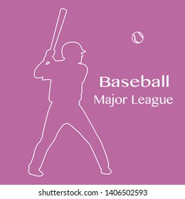 Vector illustration with baseball player standing with bat in his hands and ball. Sports background. Design for banner, poster or print.