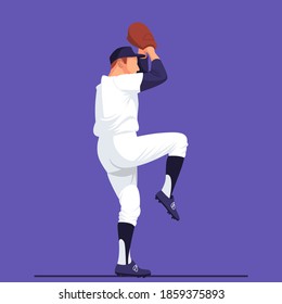 vector illustration of a baseball player taking a swing to throw the ball in his hand.