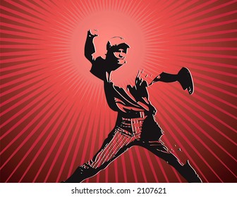 Vector illustration of a baseball player throwing a ball.