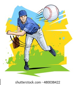 Vector Illustration Baseball Player Throwing Ball Stock Vector (Royalty ...