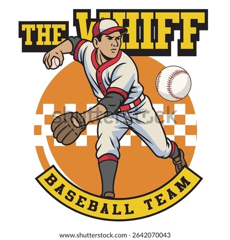 Vector Illustration of Baseball Player Trow Baseball's Ball with Detailed Retro Cartoon Available for Logo Badge