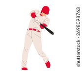 Vector illustration of a baseball player wearing a red uniform, ready to hit the ball with a bat. Perfect for sports design, team logo, or baseball training concept.