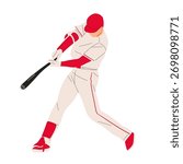 Vector illustration of a baseball player wearing a red uniform, ready to hit the ball with a bat. Perfect for sports design, team logo, or baseball training concept.