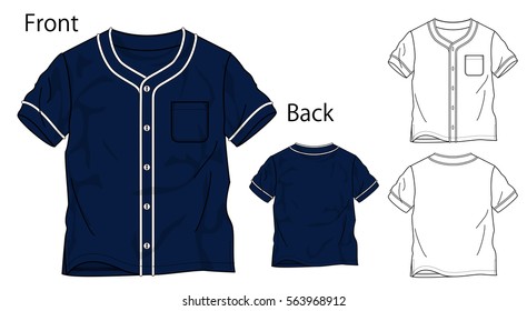 Vector Illustration Of Baseball Shirt. Front And Back Views