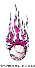 Vector illustration of baseball softball ball with hotrod flame shape. Ideal for printable sticker decal sport logo design and any decoration.