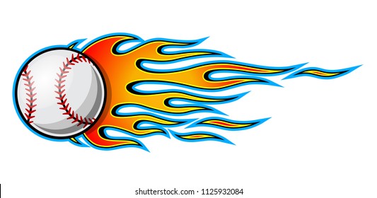 Vector illustration of baseball softball ball with hotrod flame shape. Ideal for printable sticker decal sport logo design and any decoration.