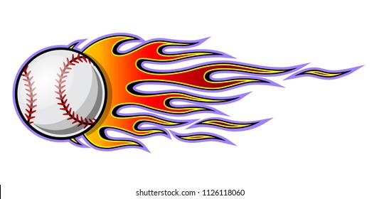 Vector illustration of baseball softball ball with hotrod flame shape. Ideal for printable sticker decal sport logo design and any decoration.