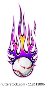 Vector illustration of baseball softball ball with hotrod flame shape. Ideal for printable sticker decal sport logo design and any decoration.