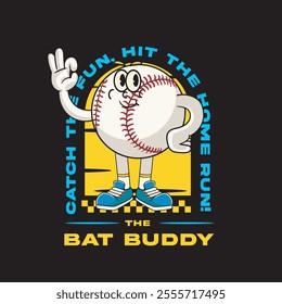 Vector Illustration of Baseball's Ball Mascot with Retro Mascot Illustration Available for Tshirt Design