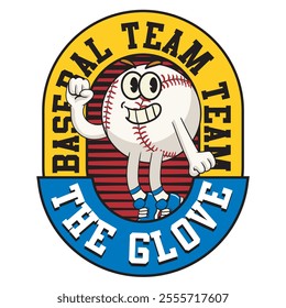 Vector Illustration of Baseball's Ball Mascot with Retro Mascot Illustration Available for Logo Badge