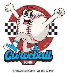 Vector Illustration of Baseball's Ball Mascot with Retro Mascot Illustration Available for Logo Badge