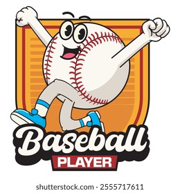 Vector Illustration of Baseball's Ball Mascot with Retro Mascot Illustration Available for Logo Badge