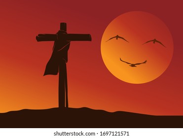 Vector Illustration based on Evening Scene with Religious Symbol Cross and smile sun concept background on the occasion of Good Friday. 