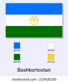 Vektorgrafik der Bashkortostan-Flagge einzeln auf hellblauem Hintergrund. Illustration Bashkortostan Flag mit Farbcodes. So nah wie möglich am Original. einsatzbereit, einfach zu bearbeiten. 
