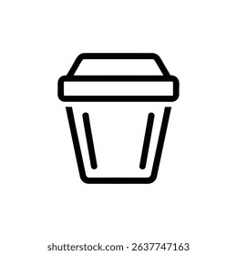 Vector illustration of a basic black outline depicting a rectangular waste bin icon with rounded corners and supporting legs, presented against a clean white backdrop.