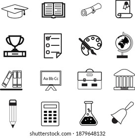Vector illustration basic education icons set in outline style,which includes diploma and stationery design.Objects can be use for website and brochure.