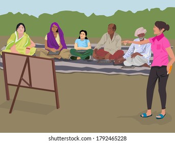 Vector illustration of Basic Education Program at an Indian village