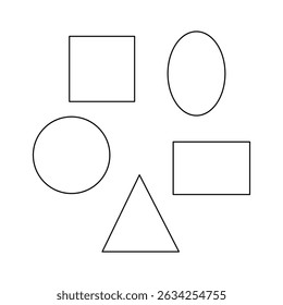 Vector illustration of basic shape outlines for learning and design. Minimal outline set of essential geometric figures in vector format.