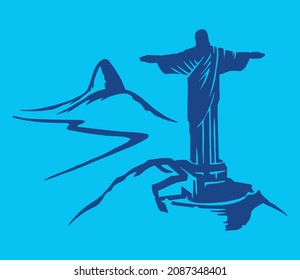 Vector illustration in basic strokes of tourist spot aerial view of Rio de Janeiro city, Brazil. Art representing current times.