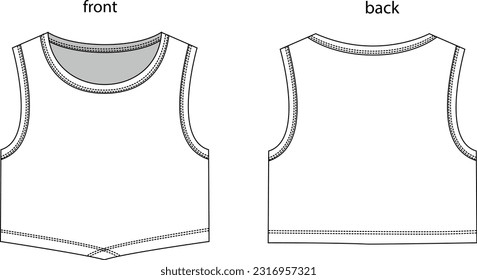 Vector illustration of basic women's cropped top with crew neck hem V cut