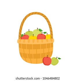 Vector Illustration Basket Apples Cartoon Style Stock Vector (Royalty ...