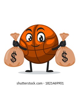 vector illustration of basket ball mascot or character holding sacks of money