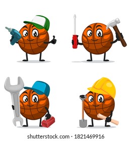 vector illustration of basket ball mascot or character collection set with service or repair theme