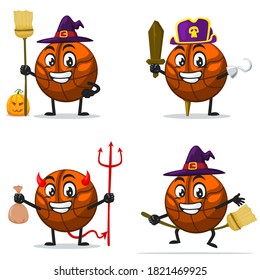 vector illustration of basket ball mascot or character collection set with love or halloween theme