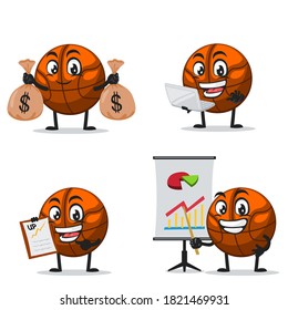 ilustración vectorial de mascota de baloncesto o conjunto de colección de caracteres con tema de negocios
