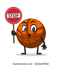 vector illustration of basket ball mascot or character holding sign says stop