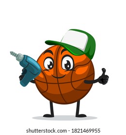 vector illustration of basket ball mascot or character holding hand drill