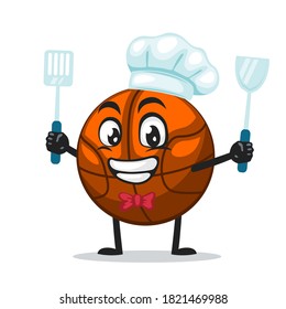 ilustración vectorial de la mascota de baloncesto o del personaje con sombrero de chef y espátula de sostén