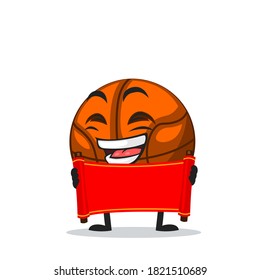 vector illustration of basket ball mascot or character holding blank red scroll