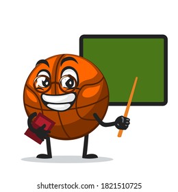 vector illustration of basket ball mascot or character teaching in front of blackboard