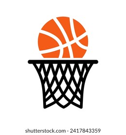 Vector illustration of basket for basketball game. Basket ball emblem, ball, basket, basketball hoop in vector design style