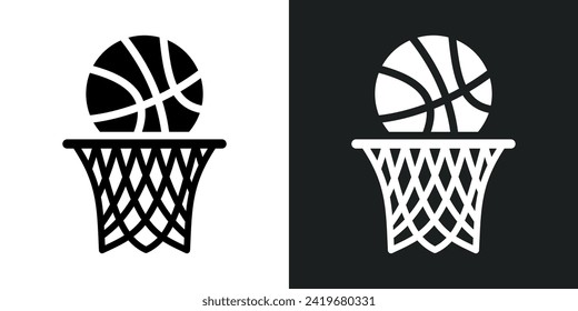 Ilustración vectorial de la canasta para el partido de baloncesto. Emblema de baloncesto, pelota, canasta, aro de baloncesto en estilo de diseño vectorial