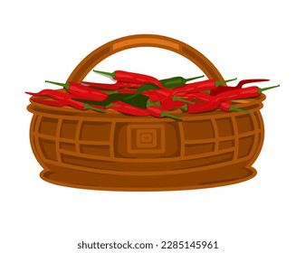 vector illustration of a basket with chili peppers on a white background