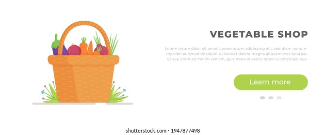 Vector illustration of a basket of fresh vegetables from the garden. Gardening in the vegetable garden or in the garden. 