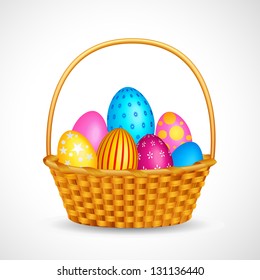 vector illustration of basket full of colorful Easter egg