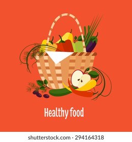 Vector illustration of basket full of fresh fruit